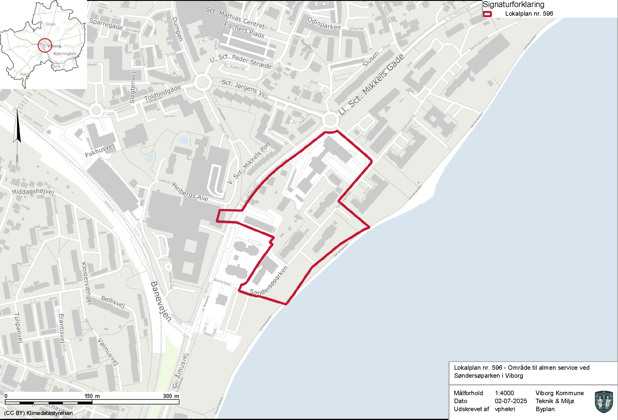 Kort over området ved Søndersøparken i Viborg