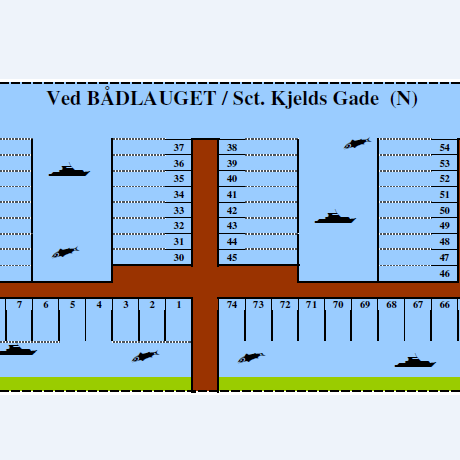 Grafisk visning af bådpladser ved Bådlauget v/ Sct. Kjelds Gade