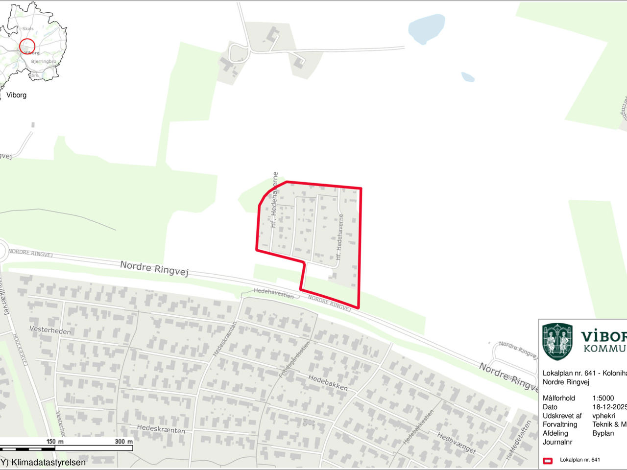 Kort over kolonihaveområdet ved Nordre Ringvej i Viborg