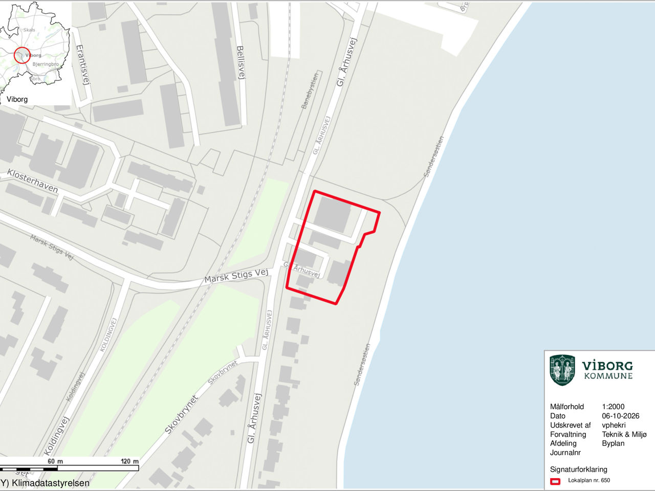 Kort over området ved Gl. Århusvej i Viborg