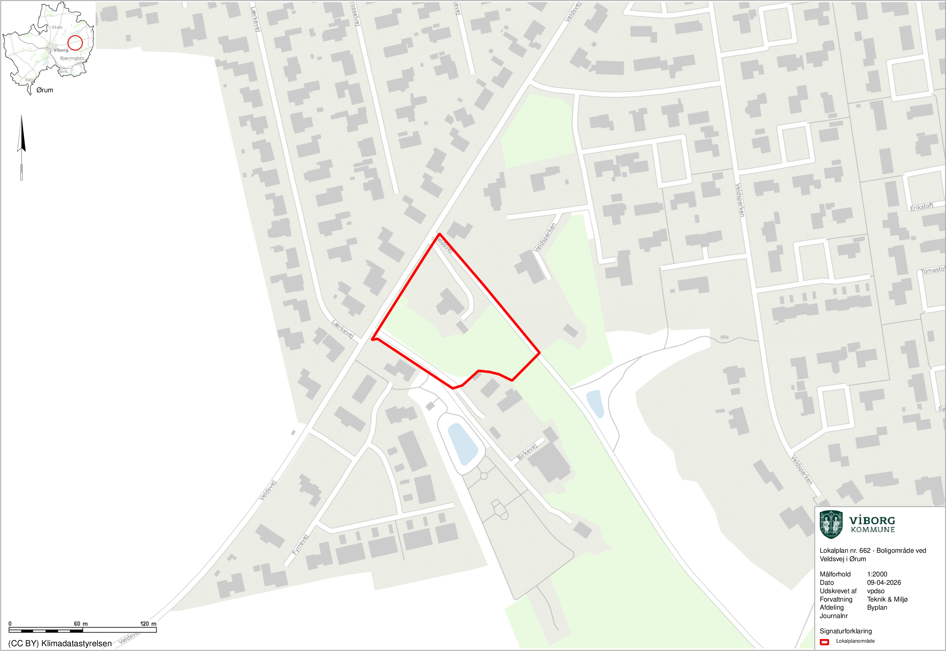 Kort over området ved Veldsvej i Ørum