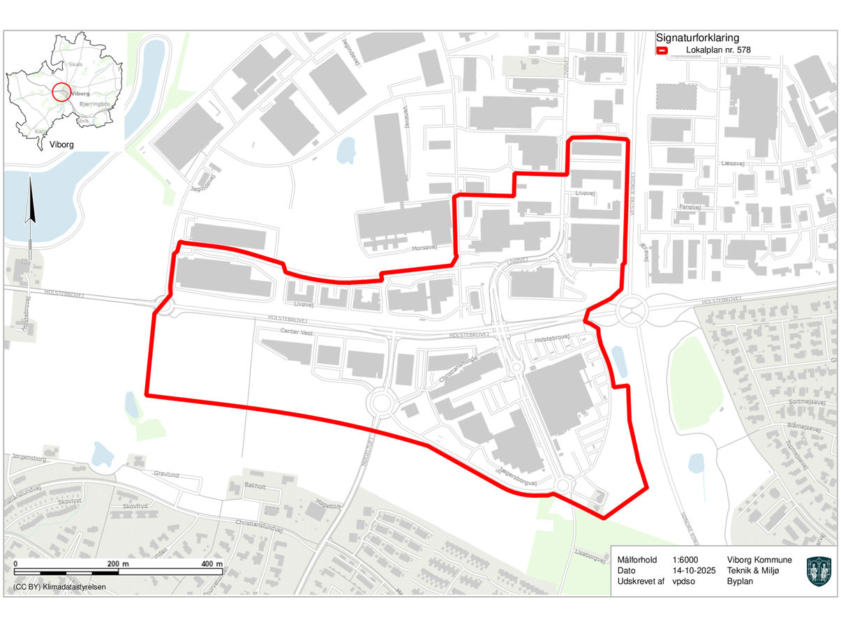 Oversigtskort over udvidelse af aflastningsområde ved Holstebrovej