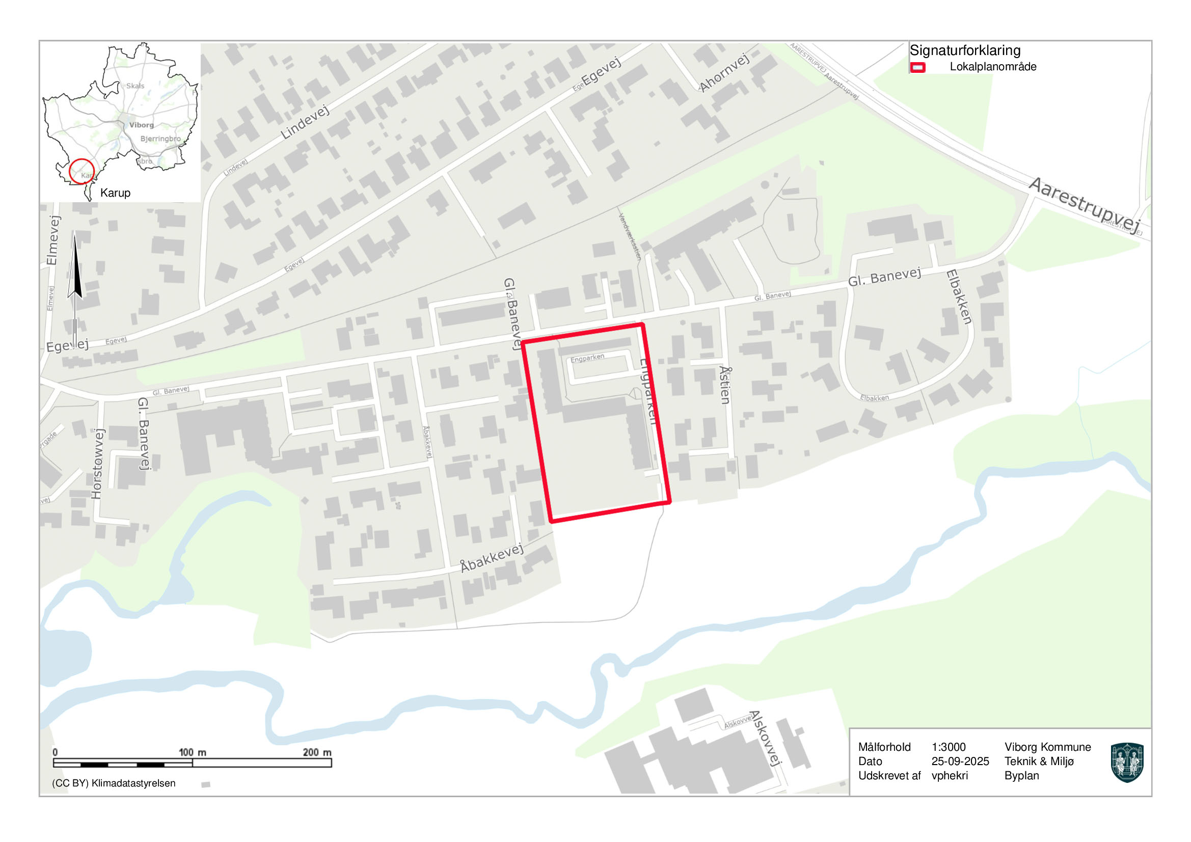 Kort over området ved Engparken i Karup