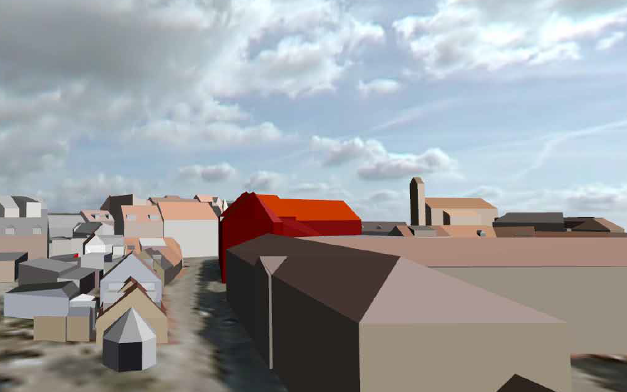 3D model af Viborg Midtby med Domkirken i baggrunden