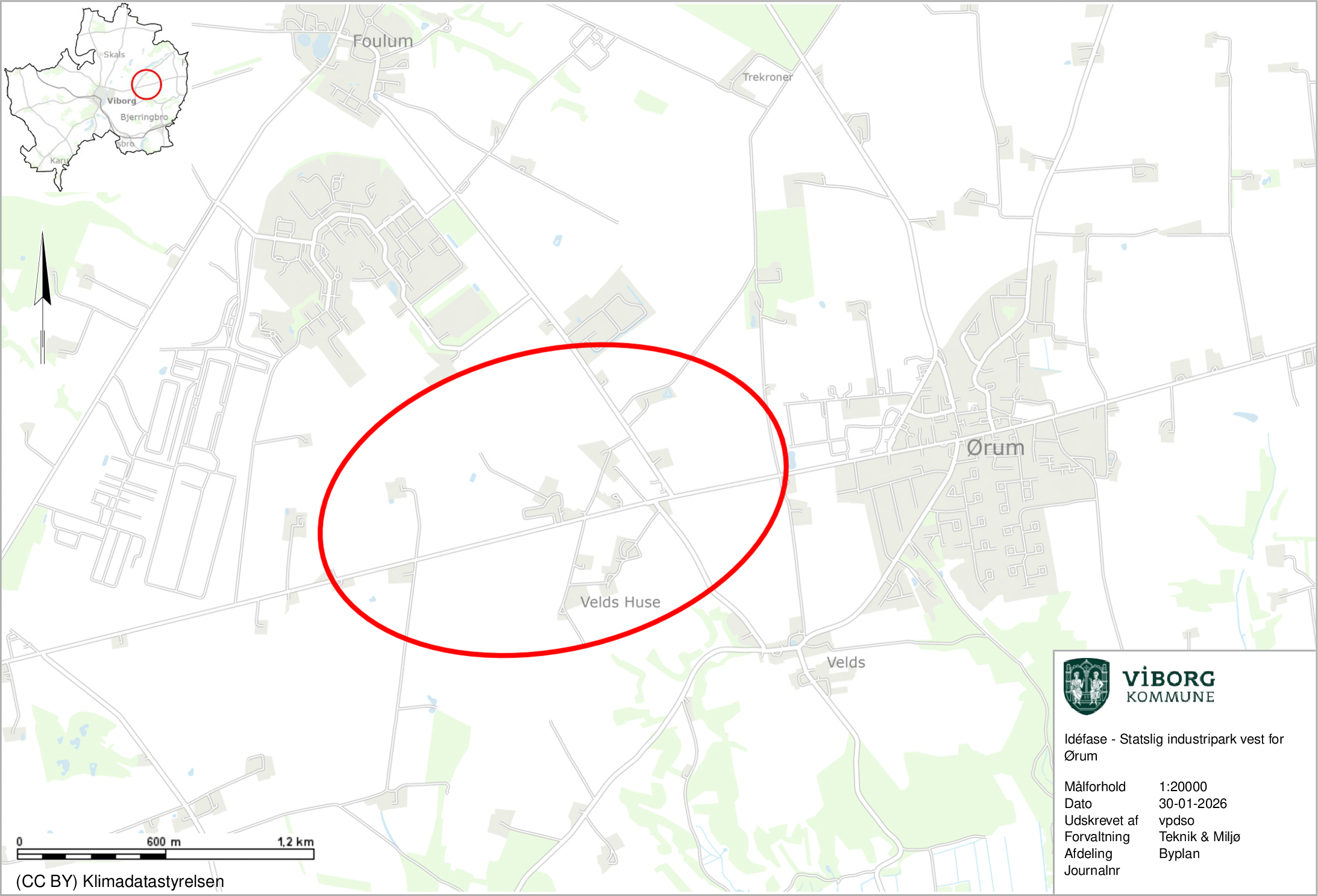 Oversigtskort over område til statslig industripark ved Ørum