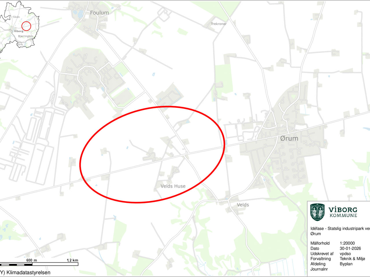 Oversigtskort over område til statslig industripark ved Ørum